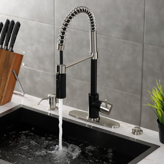 Kingston Sona LS8779NYL - New York Single-Handle 1-Hole Deck Mount Pre-Rinse Kitchen Faucet, Matte Black/Brushed Nickel