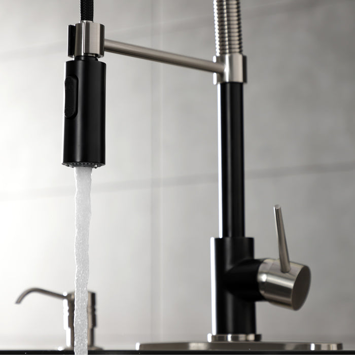 Kingston Sona LS8779NYL - New York Single-Handle 1-Hole Deck Mount Pre-Rinse Kitchen Faucet, Matte Black/Brushed Nickel