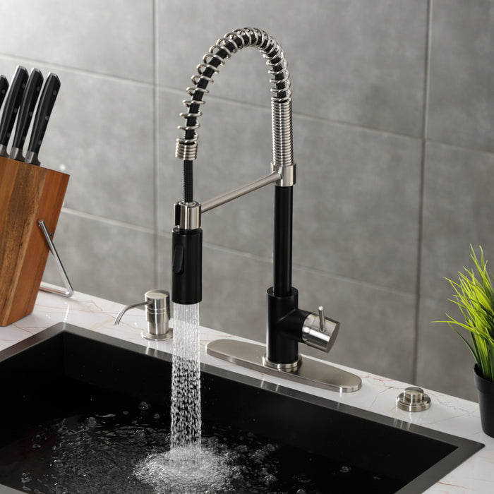 Kingston Sona LS8779NYL - New York Single-Handle 1-Hole Deck Mount Pre-Rinse Kitchen Faucet, Matte Black/Brushed Nickel