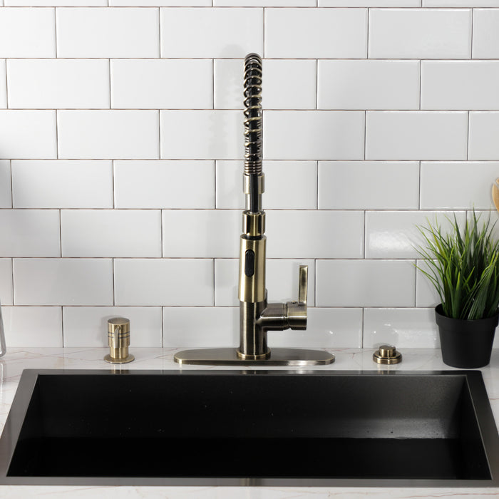 Kingston Sona LS877CTLAB - Continental Single-Handle 1-Hole Deck Mount Pre-Rinse Kitchen Faucet, Antique Brass