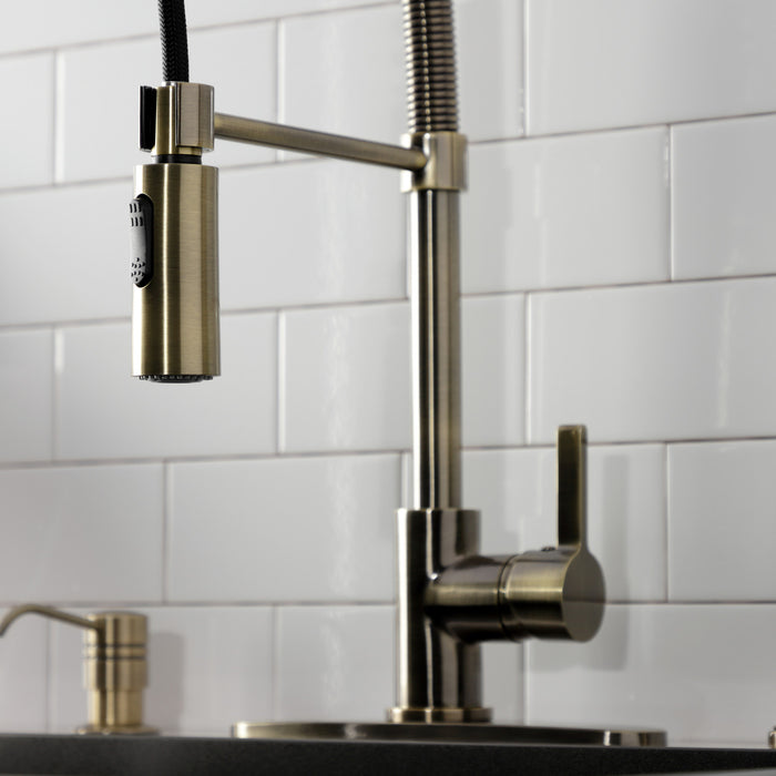 Kingston Sona LS877CTLAB - Continental Single-Handle 1-Hole Deck Mount Pre-Rinse Kitchen Faucet, Antique Brass