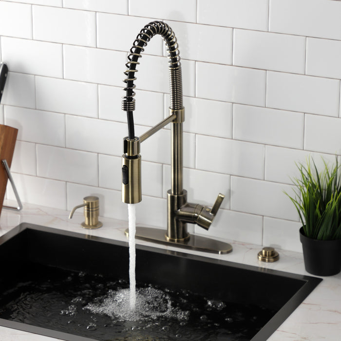 Kingston Sona LS877CTLAB - Continental Single-Handle 1-Hole Deck Mount Pre-Rinse Kitchen Faucet, Antique Brass