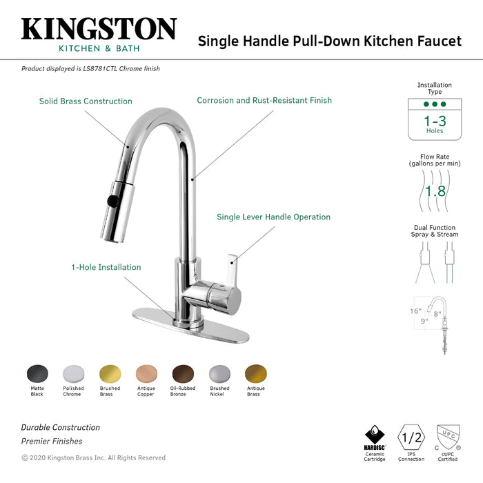 Kingston Sona LS8785CTL - Continental Single-Handle Pull-Down Kitchen Faucet, Oil Rubbed Bronze
