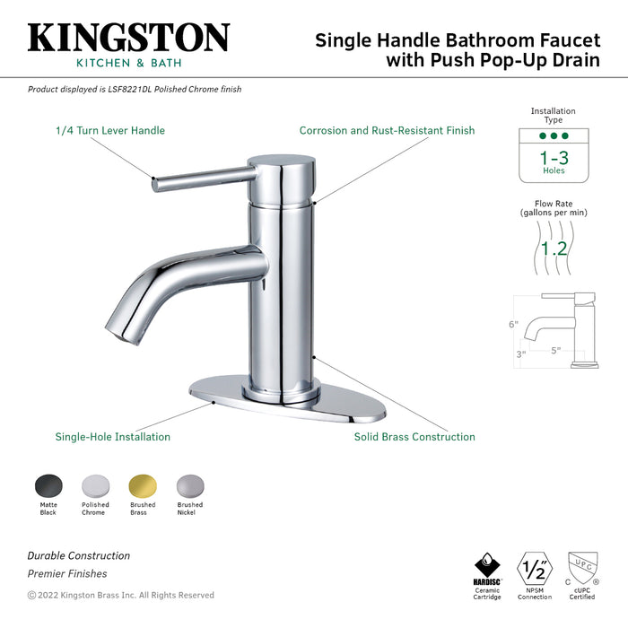 Kingston Sona LSF8223DL - Concord One-Handle 1-Hole Bathroom Faucet with Deck Plate and Push Pop-Up Drain, Brushed Brass
