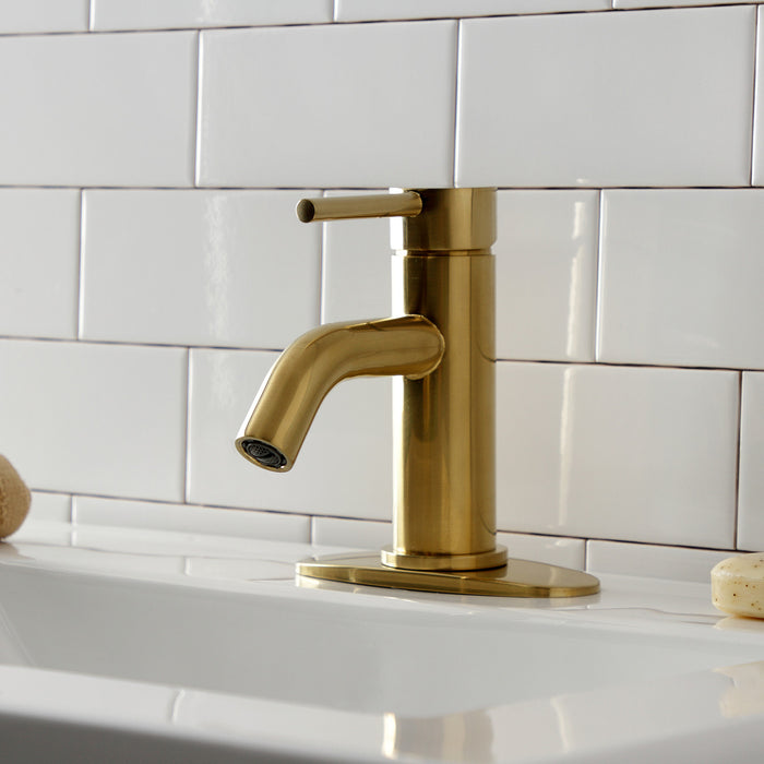 Kingston Sona LSF8223DL - Concord One-Handle 1-Hole Bathroom Faucet with Deck Plate and Push Pop-Up Drain, Brushed Brass