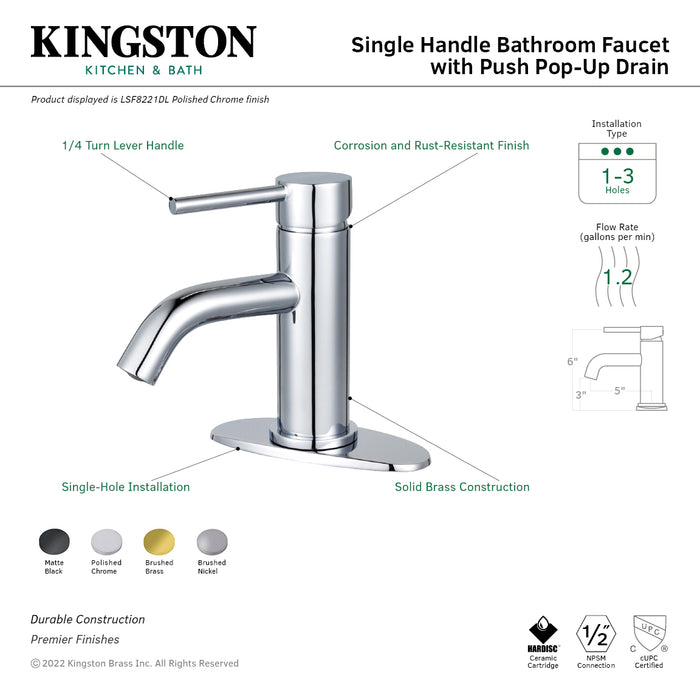 Concord LSF8228DL Single-Handle 1-Hole Deck Mount Bathroom Faucet with Push Pop-Up, Brushed Nickel