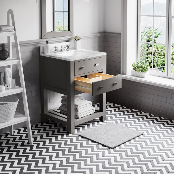 Kingston Madalyn MA24CW01CG - 24 in. x 21.5 in. Bathroom Vanity Carrara White Marble Top, Cashmere Grey