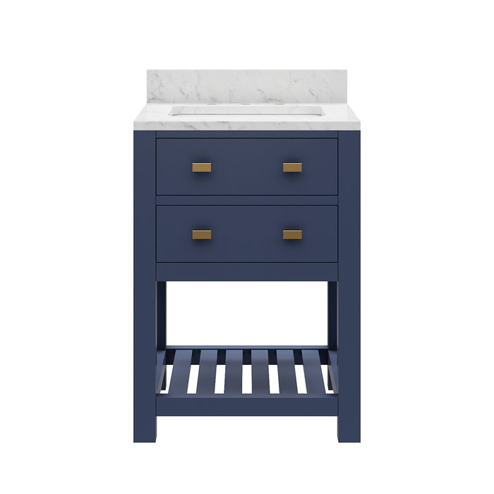 Kingston Madalyn MA24CW06MB - 24 in. x 21.5 in. Bathroom Vanity Carrara White Marble Top and White Basin, Monarch Blue