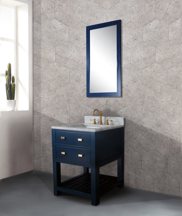 Kingston Madalyn MA24CW06MB - 24 in. x 21.5 in. Bathroom Vanity Carrara White Marble Top and White Basin, Monarch Blue