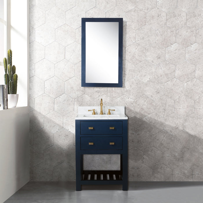 Kingston Madalyn MA24CW06MB - 24 in. x 21.5 in. Bathroom Vanity Carrara White Marble Top and White Basin, Monarch Blue