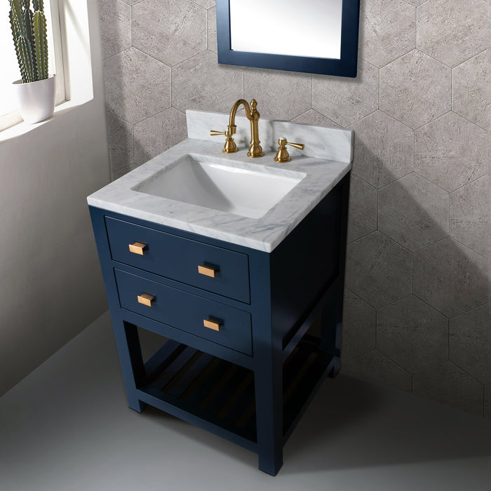 Kingston Madalyn MA24CW06MB - 24 in. x 21.5 in. Bathroom Vanity Carrara White Marble Top and White Basin, Monarch Blue
