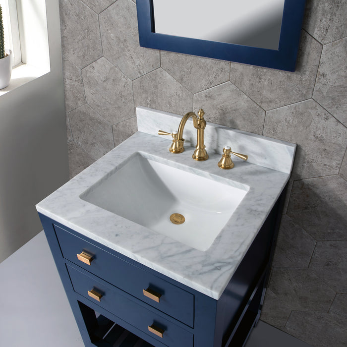 Kingston Madalyn MA24CW06MB - 24 in. x 21.5 in. Bathroom Vanity Carrara White Marble Top and White Basin, Monarch Blue