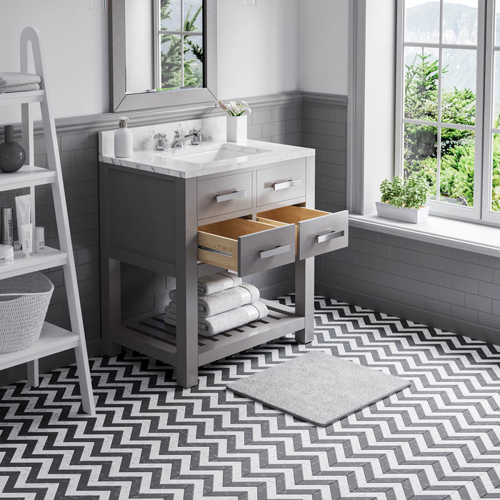 Kingston Madalyn MA30CW01CG - 30 in. x 21.5 in. Bathroom Vanity Carrara White Marble Top, Cashmere Grey