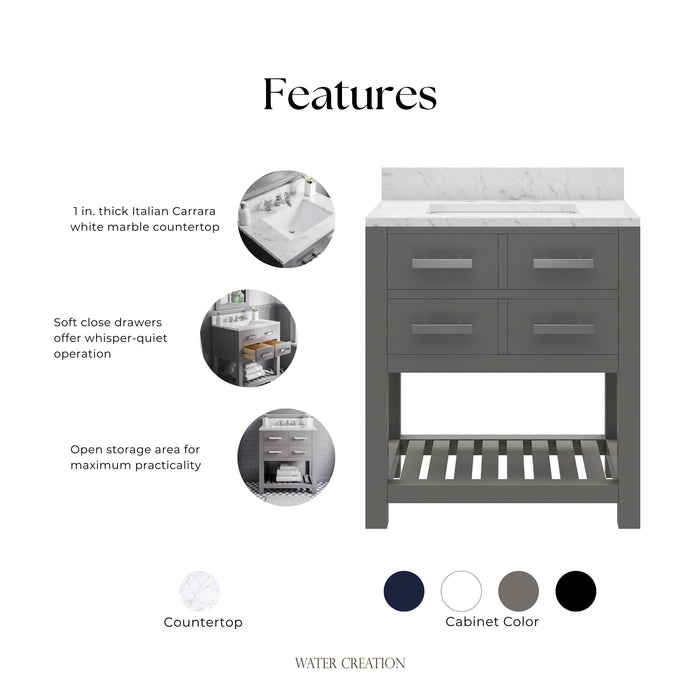 Kingston Madalyn MA30CW01CG - 30 in. x 21.5 in. Bathroom Vanity Carrara White Marble Top, Cashmere Grey