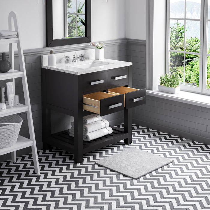 Kingston Madalyn MA30CW01ES - 30 in. x 21.5 in. Bathroom Vanity Carrara White Marble Top, Espresso