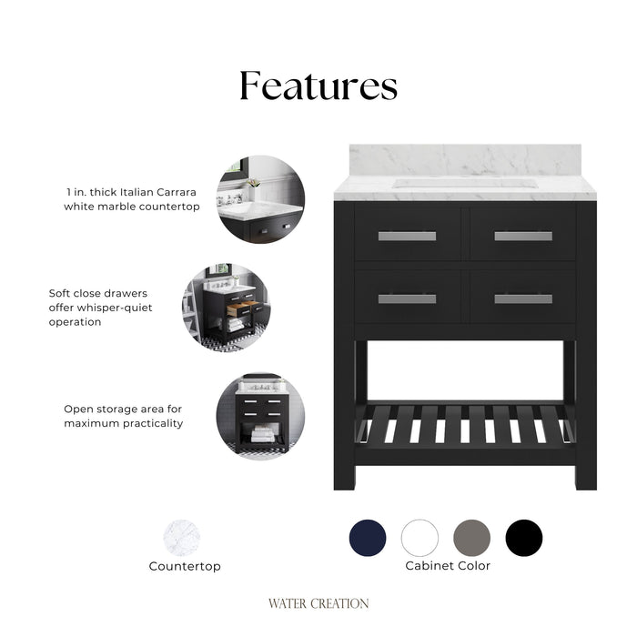 Kingston Madalyn MA30CW01ES - 30 in. x 21.5 in. Bathroom Vanity Carrara White Marble Top, Espresso