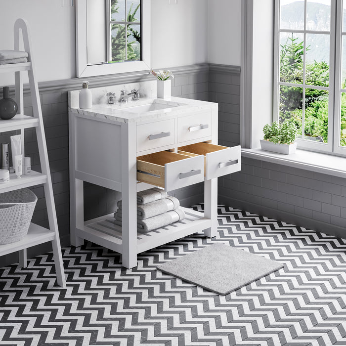 Kingston Madalyn MA30CW01PW - 30 in. x 21.5 in. Bathroom Vanity Carrara White Marble Top, Carrara White