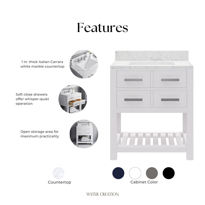 Kingston Madalyn MA30CW01PW - 30 in. x 21.5 in. Bathroom Vanity Carrara White Marble Top, Carrara White