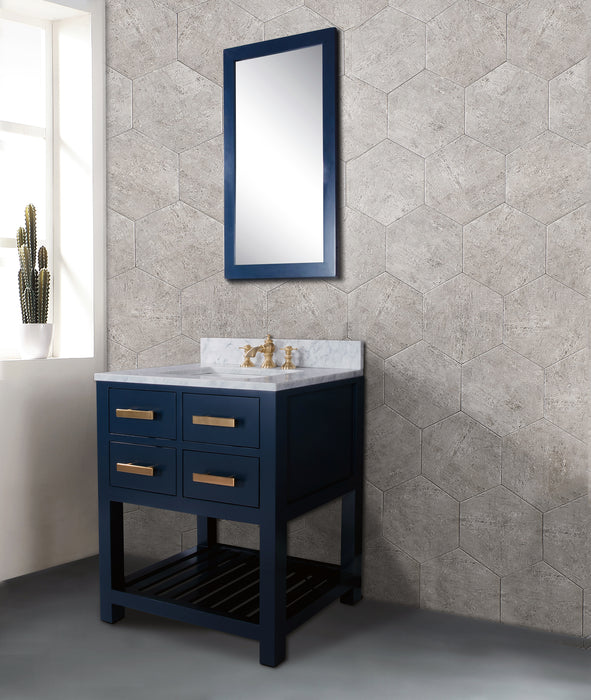 Kingston Madalyn MA30CW06MB - 30 in. x 21.5 in. Bathroom Vanity Carrara White Marble Top and White Basin, Monarch Blue