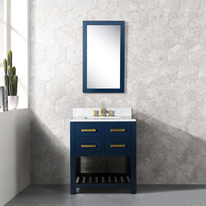 Kingston Madalyn MA30CW06MB - 30 in. x 21.5 in. Bathroom Vanity Carrara White Marble Top and White Basin, Monarch Blue