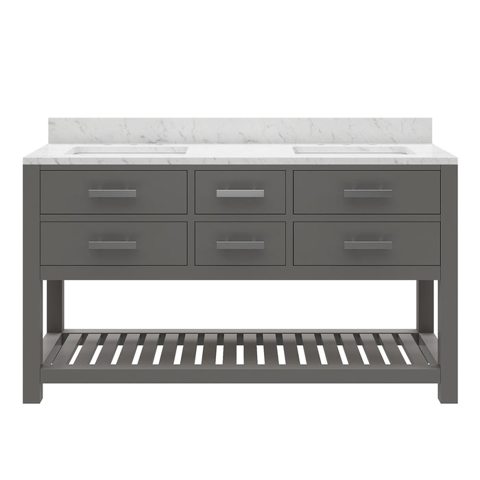Kingston Madalyn MA60CW01CG - 60 in. x 21.5 in. Bathroom Vanity Carrara White Marble Top, Cashmere Grey