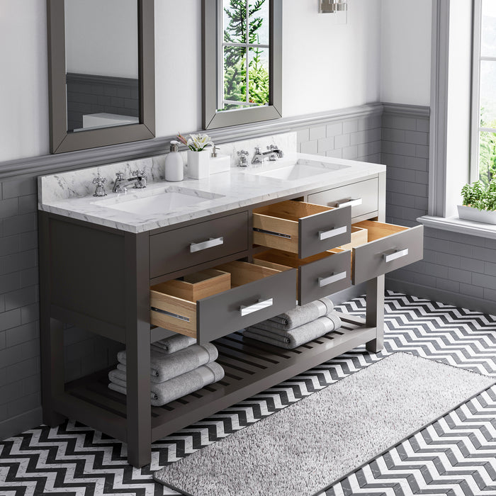 Kingston Madalyn MA60CW01CG - 60 in. x 21.5 in. Bathroom Vanity Carrara White Marble Top, Cashmere Grey