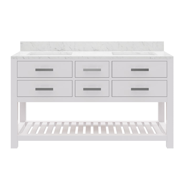 Kingston Madalyn MA60CW01PW - 60 in. x 21.5 in. Bathroom Vanity Carrara White Marble Top, Carrara White