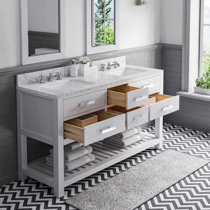 Kingston Madalyn MA60CW01PW - 60 in. x 21.5 in. Bathroom Vanity Carrara White Marble Top, Carrara White