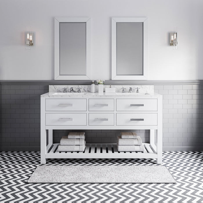 Kingston Madalyn MA60CW01PW - 60 in. x 21.5 in. Bathroom Vanity Carrara White Marble Top, Carrara White