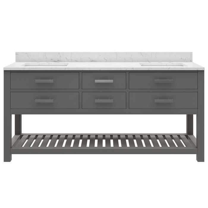 Kingston Madalyn MA72CW01CG - 72 in. x 21.5 in. Bathroom Vanity Carrara White Marble Top, Cashmere Grey
