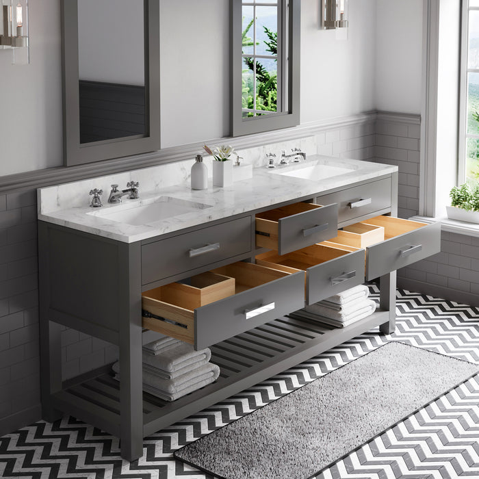 Kingston Madalyn MA72CW01CG - 72 in. x 21.5 in. Bathroom Vanity Carrara White Marble Top, Cashmere Grey