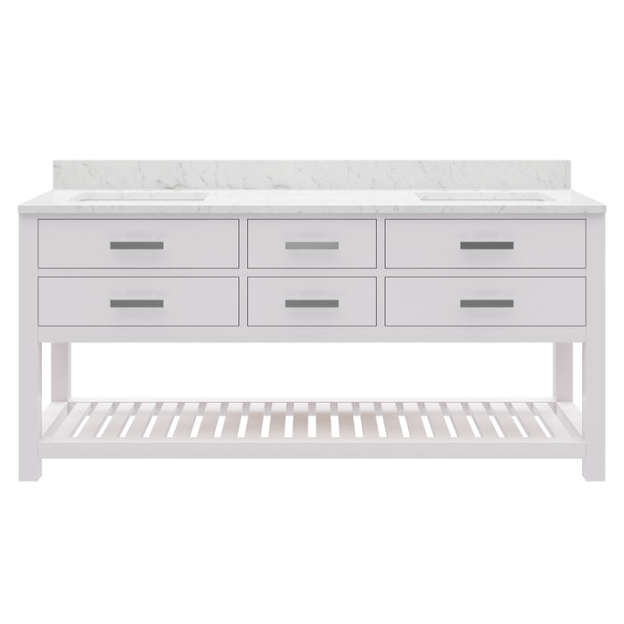 Kingston Madalyn MA72CW01PW - 72 in. x 21.5 in. Bathroom Vanity Carrara White Marble Top, Carrara White