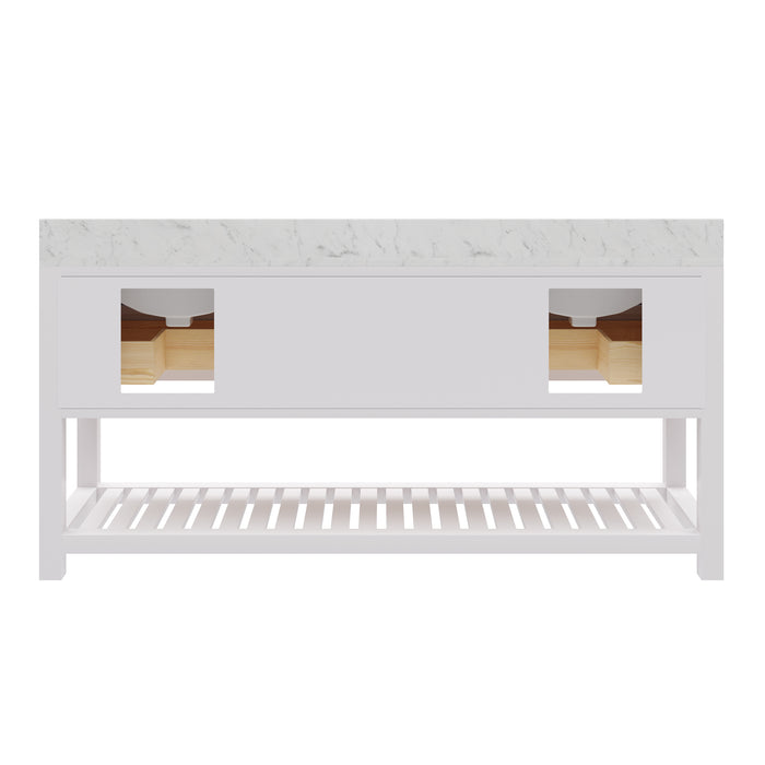Kingston Madalyn MA72CW01PW - 72 in. x 21.5 in. Bathroom Vanity Carrara White Marble Top, Carrara White