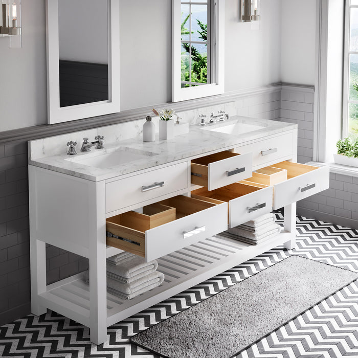 Kingston Madalyn MA72CW01PW - 72 in. x 21.5 in. Bathroom Vanity Carrara White Marble Top, Carrara White