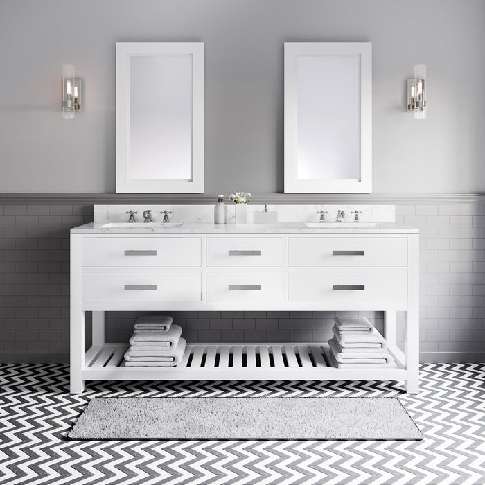 Kingston Madalyn MA72CW01PW - 72 in. x 21.5 in. Bathroom Vanity Carrara White Marble Top, Carrara White
