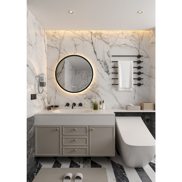 Kingston Aurora MR1012424 24-Inch Round LED Bathroom Mirror, Front and Back Light, Dimmable Touch Sensor Lighted Mirror, Silver/Gunmetal