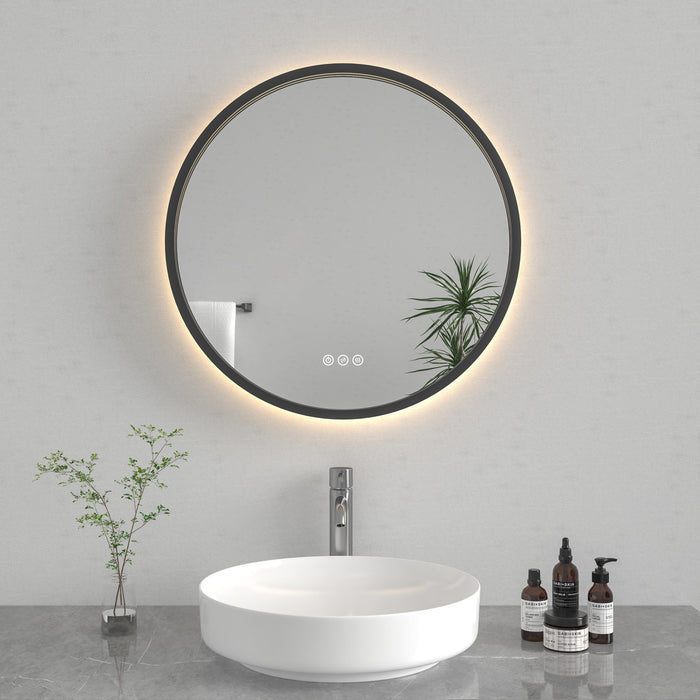Kingston Aurora MR1012424 24-Inch Round LED Bathroom Mirror, Front and Back Light, Dimmable Touch Sensor Lighted Mirror, Silver/Gunmetal