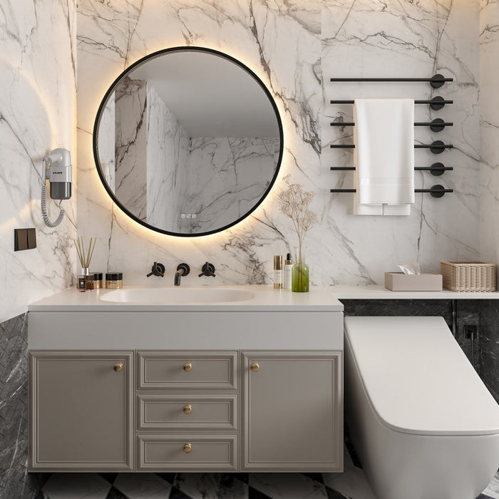 Kingston Aurora MR1013636 36-Inch Round LED Bathroom Mirror, Front and Back Light, Dimmable Touch Sensor Lighted Mirror, Silver/Gunmetal