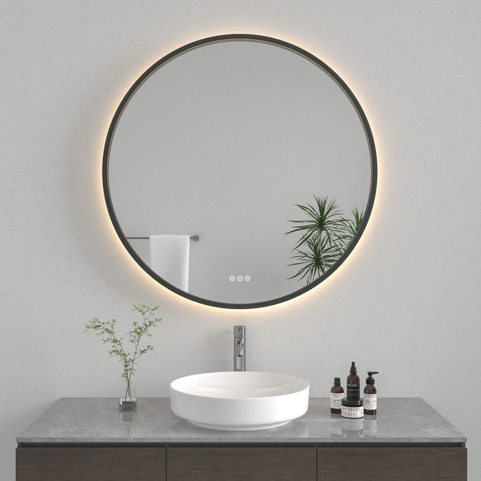Kingston Aurora MR1013636 36-Inch Round LED Bathroom Mirror, Front and Back Light, Dimmable Touch Sensor Lighted Mirror, Silver/Gunmetal