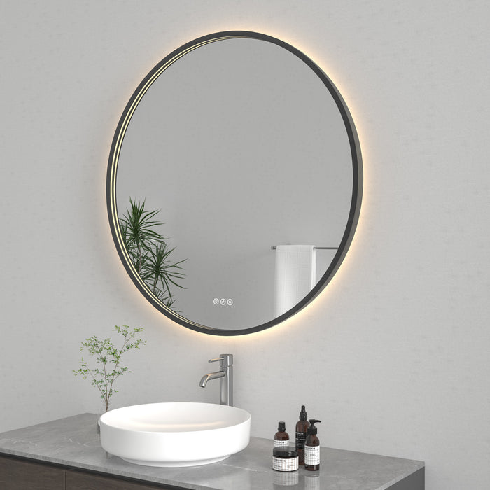 Kingston Aurora MR1013636 36-Inch Round LED Bathroom Mirror, Front and Back Light, Dimmable Touch Sensor Lighted Mirror, Silver/Gunmetal