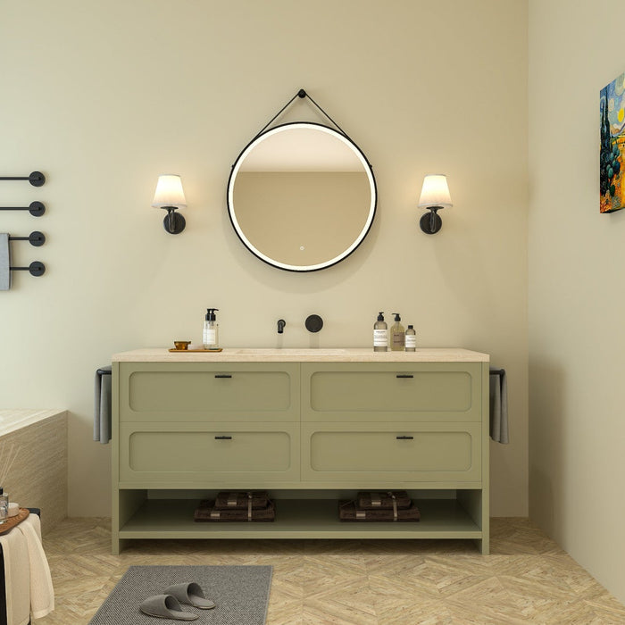 Kingston Aurora MR1023030 30-Inch Round LED Bathroom Mirror, Front Light, Anti-Fog, Dimmable Touch Sensor Lighted Mirror, Silver/Matte Black