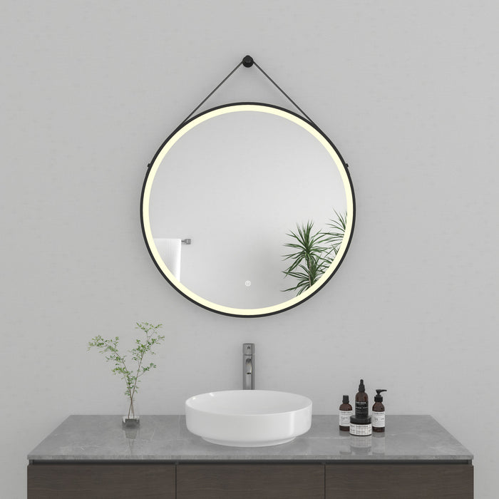Kingston Aurora MR1023030 30-Inch Round LED Bathroom Mirror, Front Light, Anti-Fog, Dimmable Touch Sensor Lighted Mirror, Silver/Matte Black