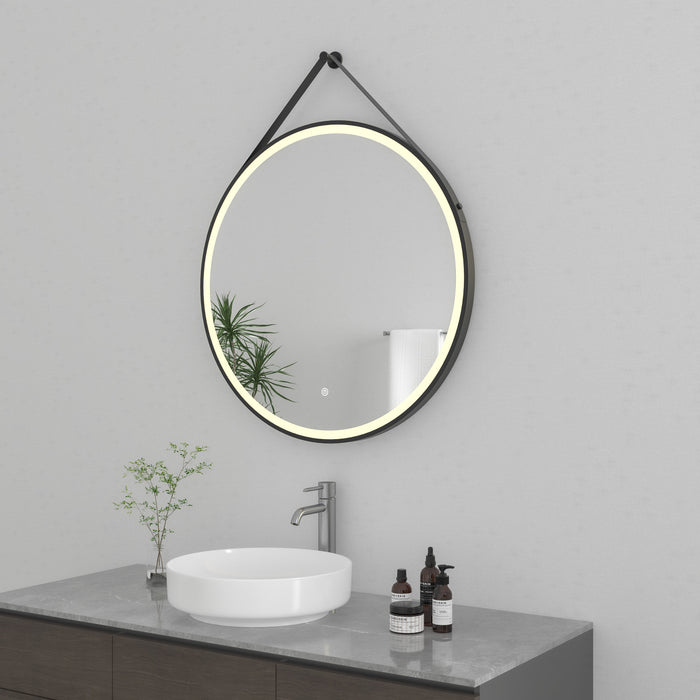 Kingston Aurora MR1023030 30-Inch Round LED Bathroom Mirror, Front Light, Anti-Fog, Dimmable Touch Sensor Lighted Mirror, Silver/Matte Black