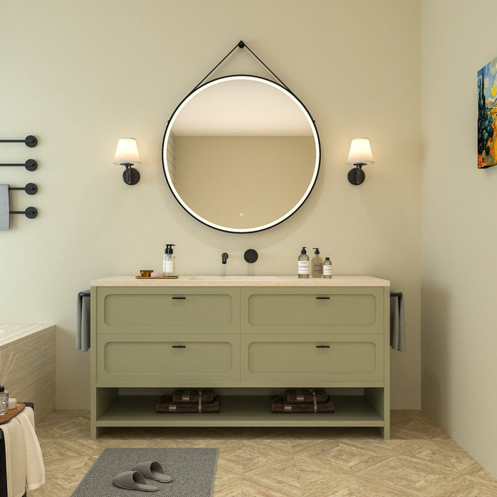 Kingston Aurora MR1024040 40-Inch Round LED Bathroom Mirror, Front Light, Anti-Fog, Dimmable Touch Sensor Lighted Mirror, Silver/Matte Black