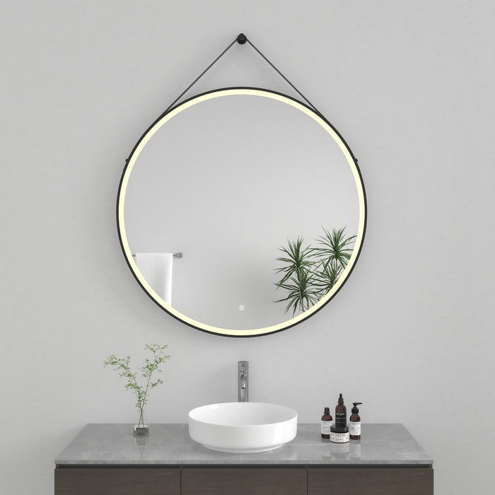 Kingston Aurora MR1024040 40-Inch Round LED Bathroom Mirror, Front Light, Anti-Fog, Dimmable Touch Sensor Lighted Mirror, Silver/Matte Black