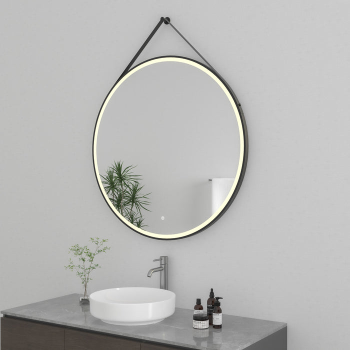 Kingston Aurora MR1024040 40-Inch Round LED Bathroom Mirror, Front Light, Anti-Fog, Dimmable Touch Sensor Lighted Mirror, Silver/Matte Black