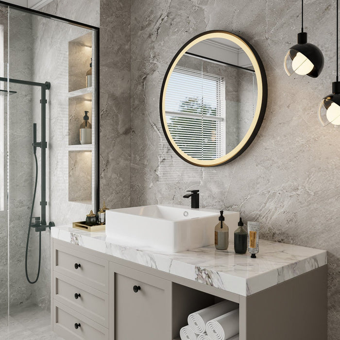 Kingston Aurora MR1032424 24-Inch Round LED Bathroom Mirror, Front Light, Anti-Fog, Dimmable Touch Sensor Lighted Mirror, Silver/Nickel