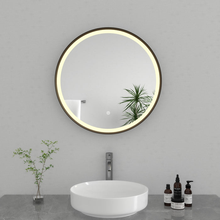 Kingston Aurora MR1032424 24-Inch Round LED Bathroom Mirror, Front Light, Anti-Fog, Dimmable Touch Sensor Lighted Mirror, Silver/Nickel