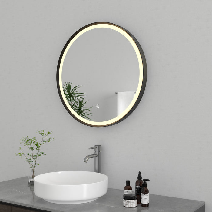 Kingston Aurora MR1032424 24-Inch Round LED Bathroom Mirror, Front Light, Anti-Fog, Dimmable Touch Sensor Lighted Mirror, Silver/Nickel