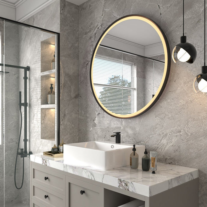 Kingston Aurora MR1033232 32-Inch Round LED Bathroom Mirror, Front Light, Anti-Fog, Dimmable Touch Sensor Lighted Mirror, Silver/Nickel